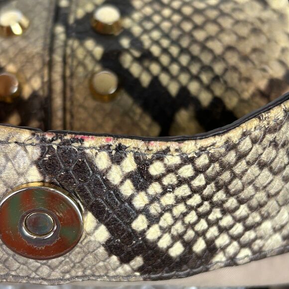 Michael Kors Astor Studded Python Snakeskin Tote Bag Shoulder Purse Beige Black - Picture 10 of 16